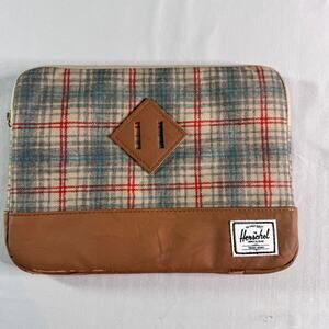 Herschel Supply Co Plaid Travel Pouch Case 10x7.5 Canvas Leather Kindle Bag
